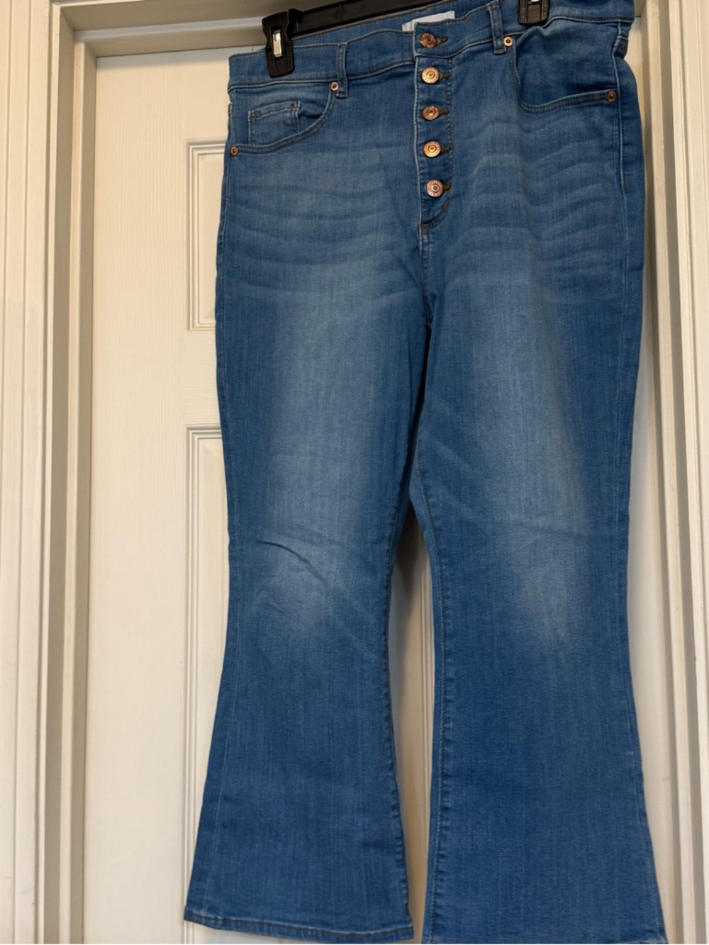 LOFT Medium Blue High-Rise Button-Fly Flare Jeans
